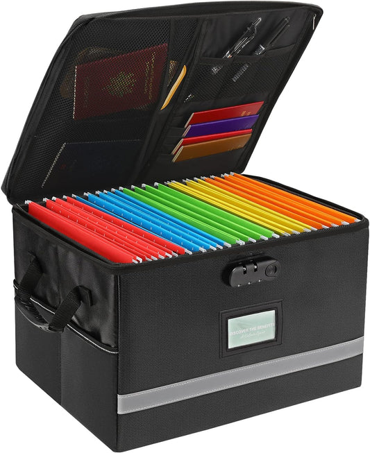 EXLIFBAG File Organizer, Fireproof File Box with Lids, Important Document Organizer Box with Lock, Portable File Folder Organizer with Handle