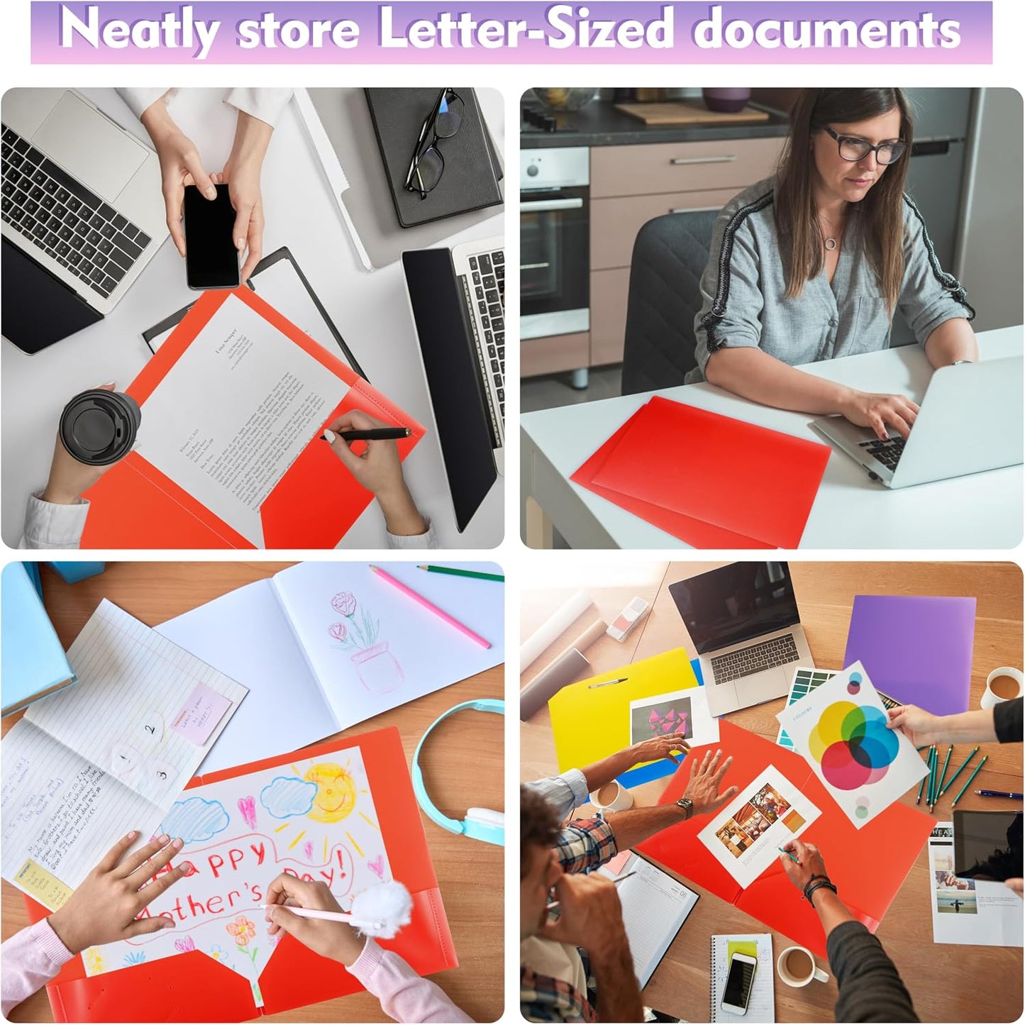 pmybupo 25 Pack Red 2 Pocket Folders Heavy-Duty Plastic Folders with Pockets,8.5x11 Document Folders for School and Office