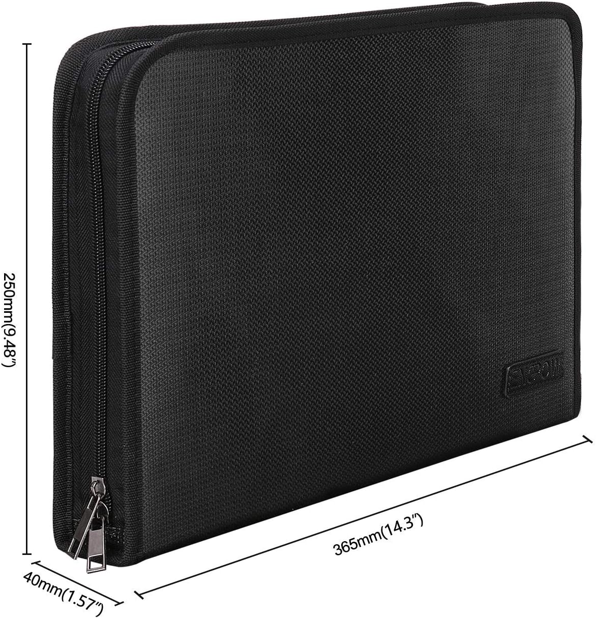 ENGPOW Fireproof Expanding File Folder, 3 Pockets Document Organizer Bag | File Organizer with Zipper＆Labels,Portable Wallet Pouch,Home Travel Safe Storage for A4/Letter Size Paper and More,Black