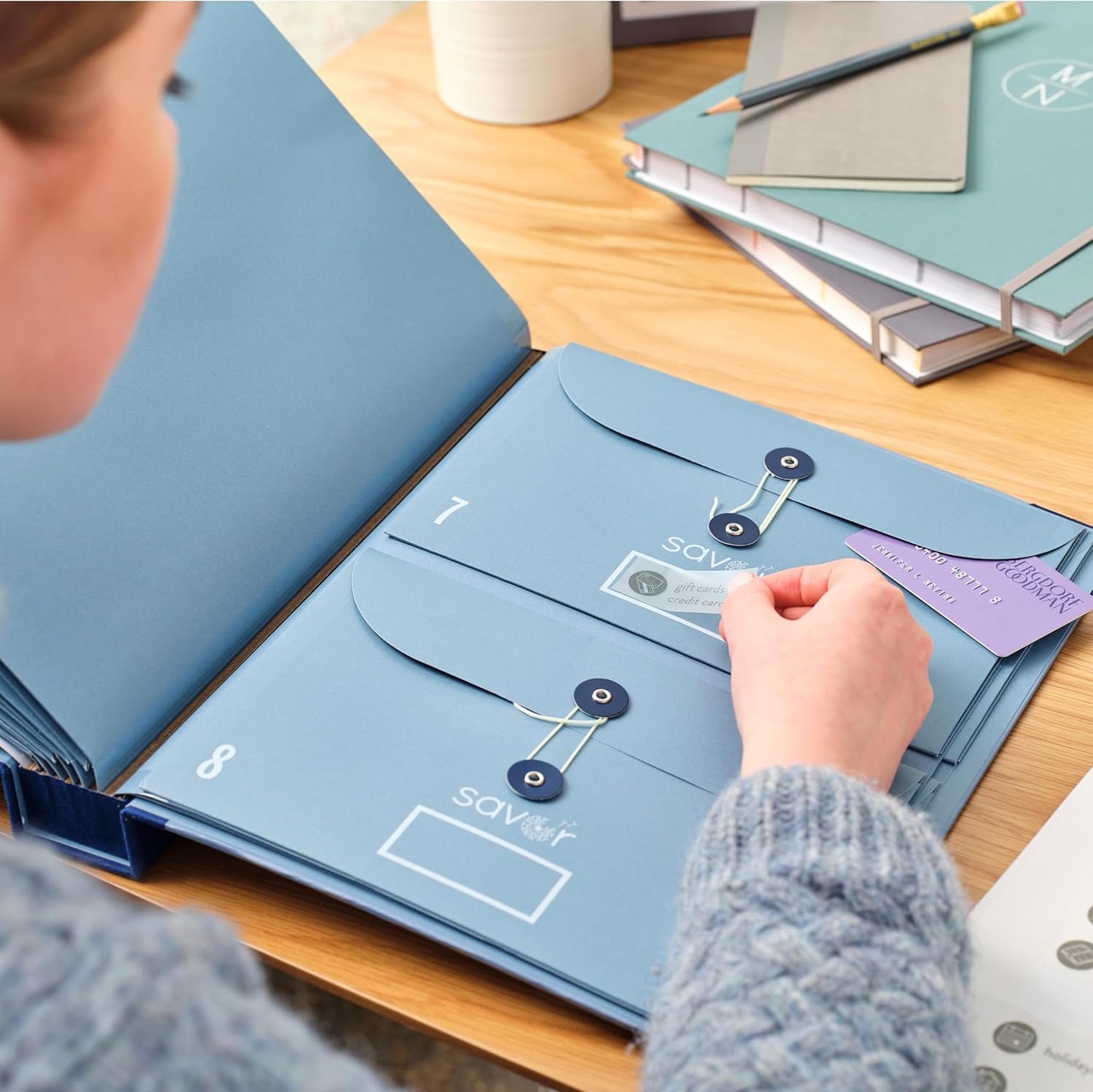 The Folio® Important Document Organizer by Savor | Binder with Guided Labels, Acid-Free File Folder Organizer with 10 Pockets, Document Holder for Home Records, Legal and Medical Papers (Blue)