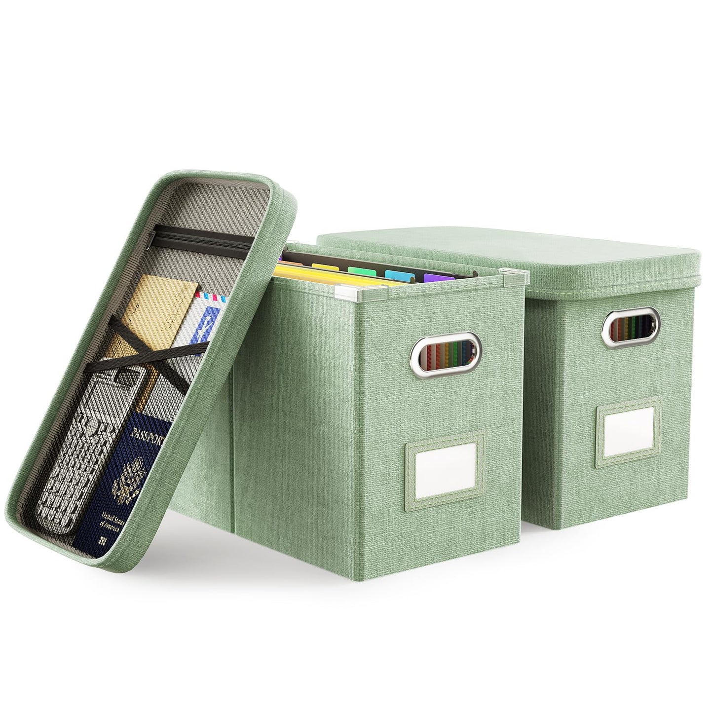 File Organizer Box with Lid, Hanging Filing File Box with Mesh Pocket, Document Organizer Box for Letter Files, Portable Storage Box(1 PCS, Green)