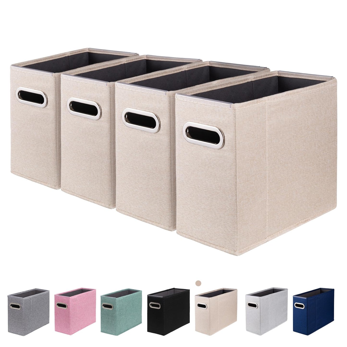 4 Packs Letter Size File Organizer, File Folders Organizer, Fabric Storage Box, Collapsible Paper Organizer with Metal Handle, Smooth PVC Rails, Only Box (Beige)