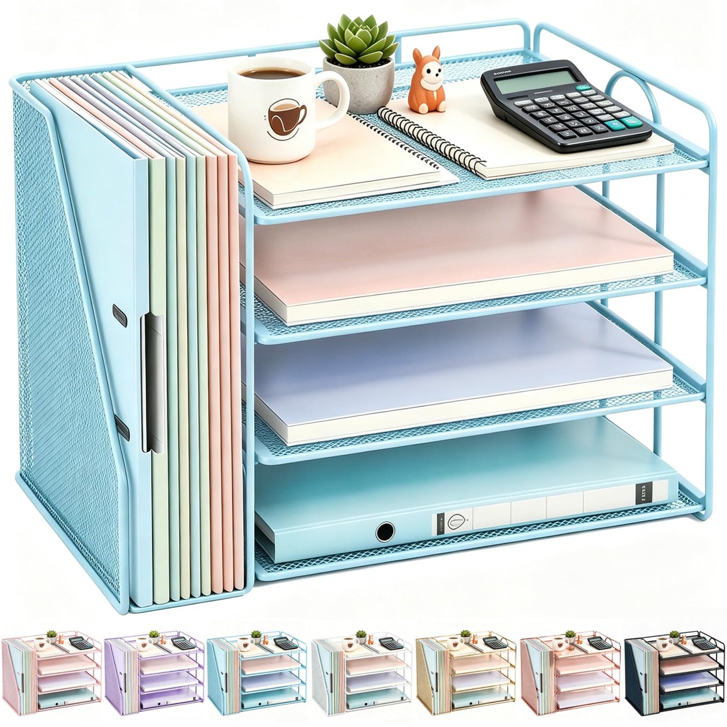 gianotter 4-Tier Paper Organizer With Magazine Holder | Desk Organizers and Accessories, File Organizer for Office Supplies Storag (Black, 4-Tier)