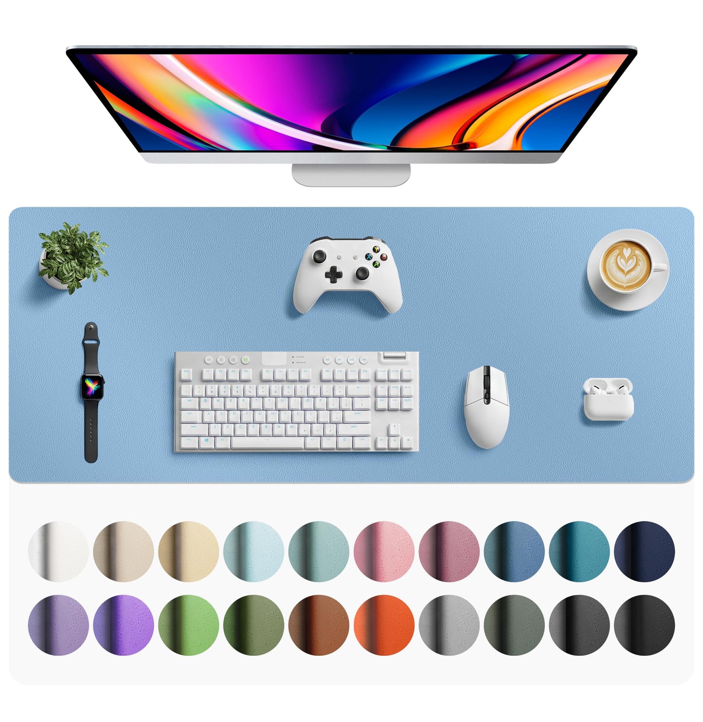 Aothia Leather Office Desk Pad Protector, Non-Slip PU Leather Desk Blotter, Waterproof Laptop Writing Mouse Pad for Office and Home, Black, 31.5" x 15.7"