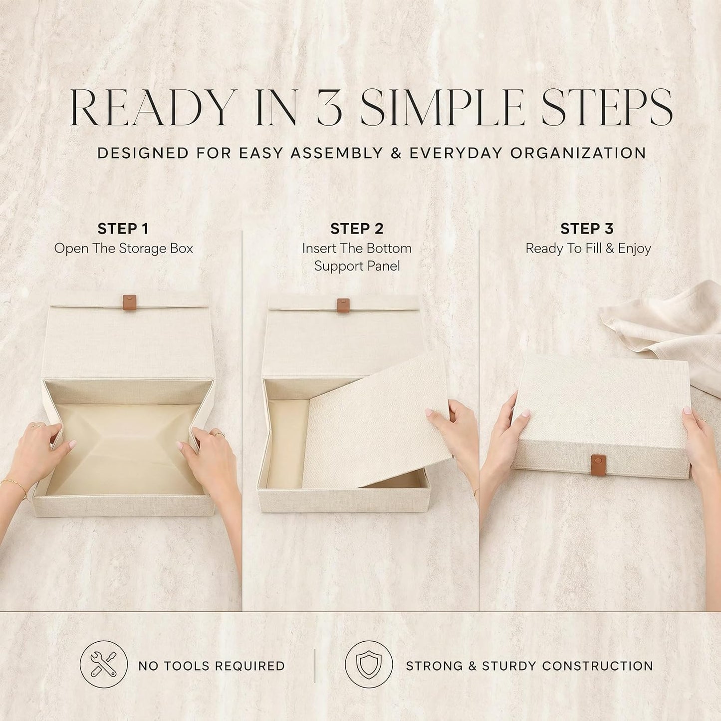 Decorative Photo Storage Boxes with Lids - Set of 2 Beautiful Linen Organizers Are Perfect to Safely Store Your Pictures, Documents, Scrapbooking Supplies, Keepsakes and Other Memories in Style