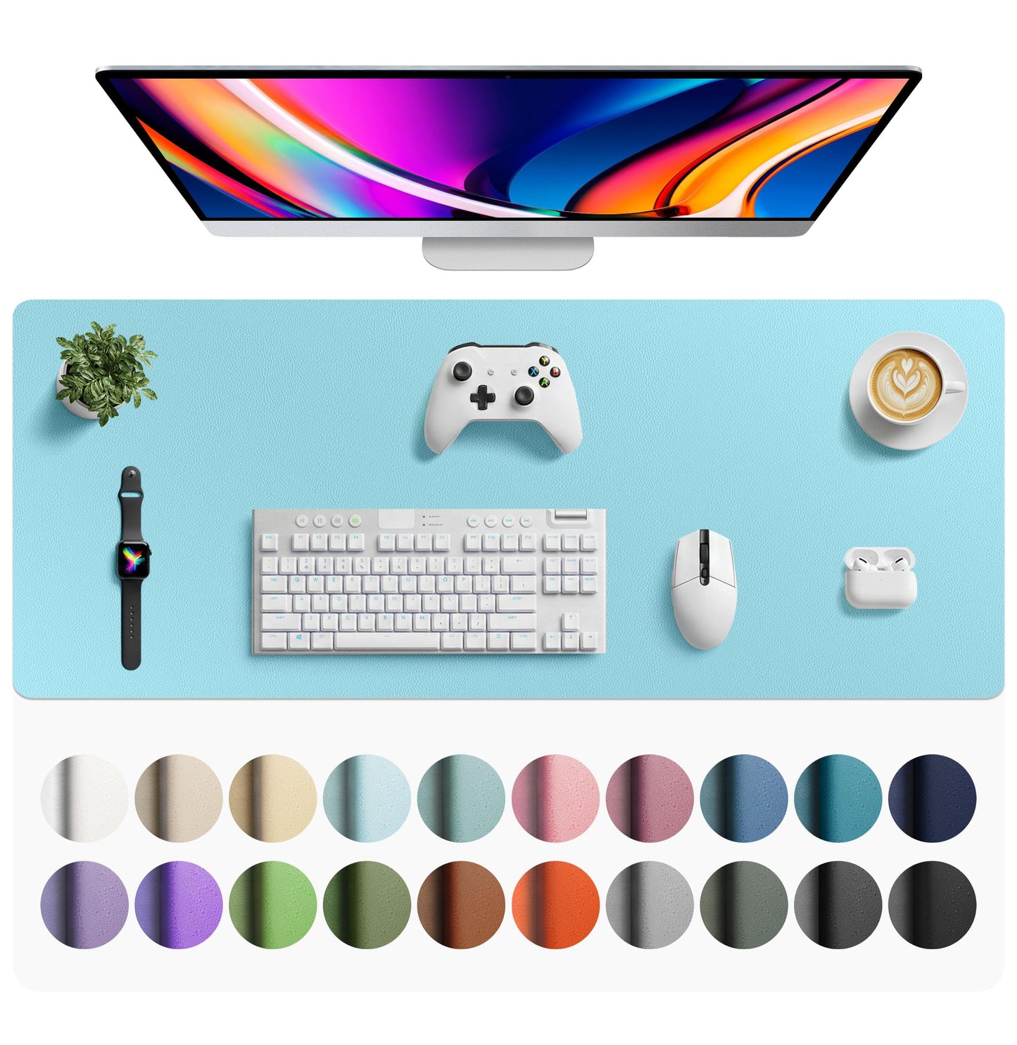 Aothia Leather Office Desk Pad Protector, Non-Slip PU Leather Desk Blotter, Waterproof Laptop Writing Mouse Pad for Office and Home, Black, 31.5" x 15.7"