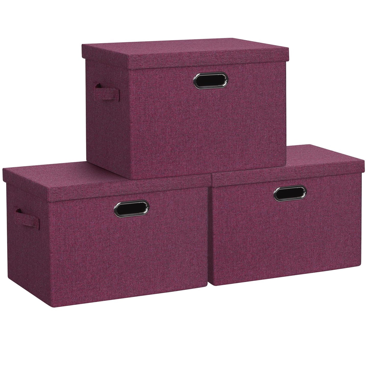 Graciadeco Large Quart Collapsible Stackable Storage Bins with Lids, 3 Packs Beige Linen Fabric Closet Boxes with Lids, Storage Cube Baskets Container Organizers for Bedroom Office(16.6 x 11.7 x 10.8) | 36 Quart 3 Pack Beige Collapsible Stackable Linen Fa
