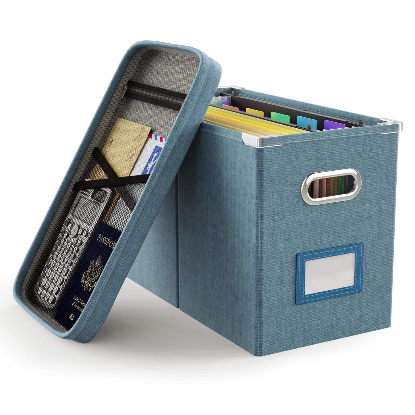 File Organizer Box with Lid, Hanging Filing File Box with Mesh Pocket, Document Organizer Box for Letter Files, Portable Storage Box(1 PCS, Green)
