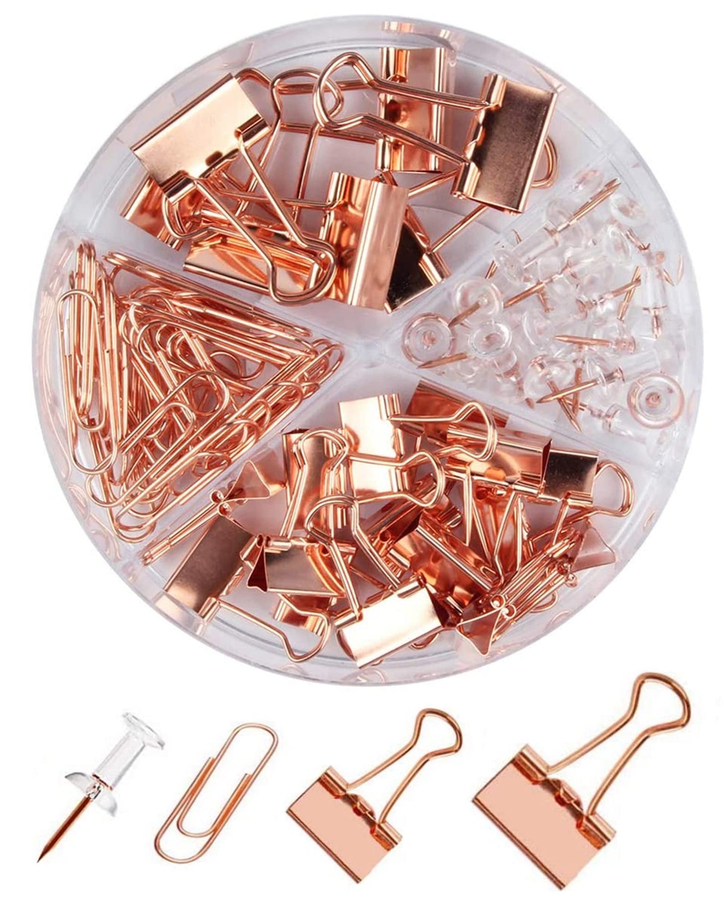 Paper Clips Binder Push Pin Set, Assorted Sized Binder Clips | Cute Office Supplies, Aesthetic Desk Accessories Teachers Desk Must Have, Paper Clips and Binder Clips Set, Gold, 1 Pack