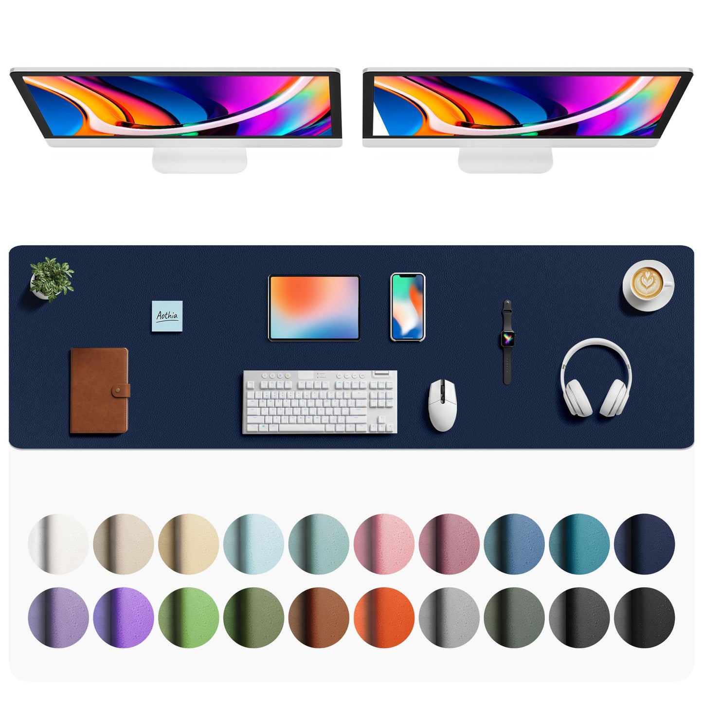 Aothia Leather Office Desk Pad Protector, Non-Slip PU Leather Desk Blotter, Waterproof Laptop Writing Mouse Pad for Office and Home, Black, 31.5" x 15.7"