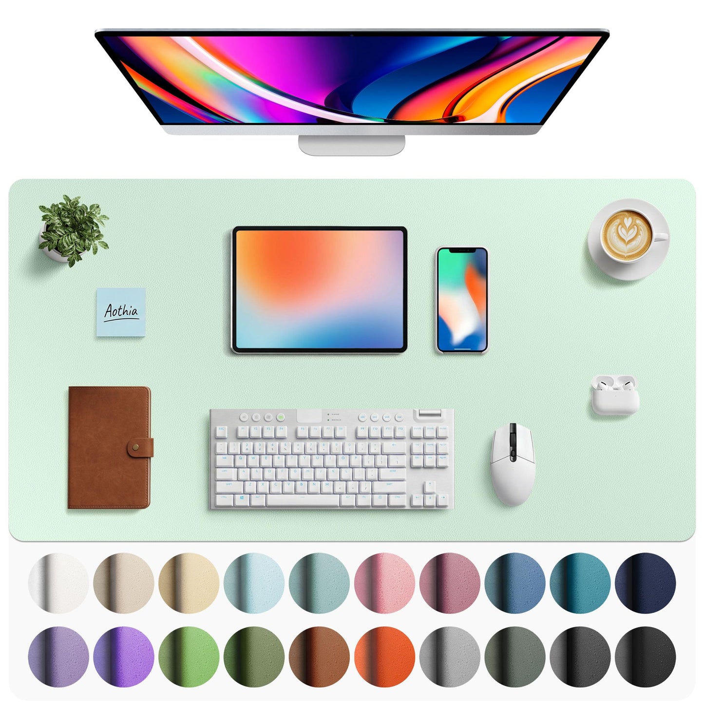 Aothia Leather Office Desk Pad Protector, Non-Slip PU Leather Desk Blotter, Waterproof Laptop Writing Mouse Pad for Office and Home, Black, 31.5" x 15.7"