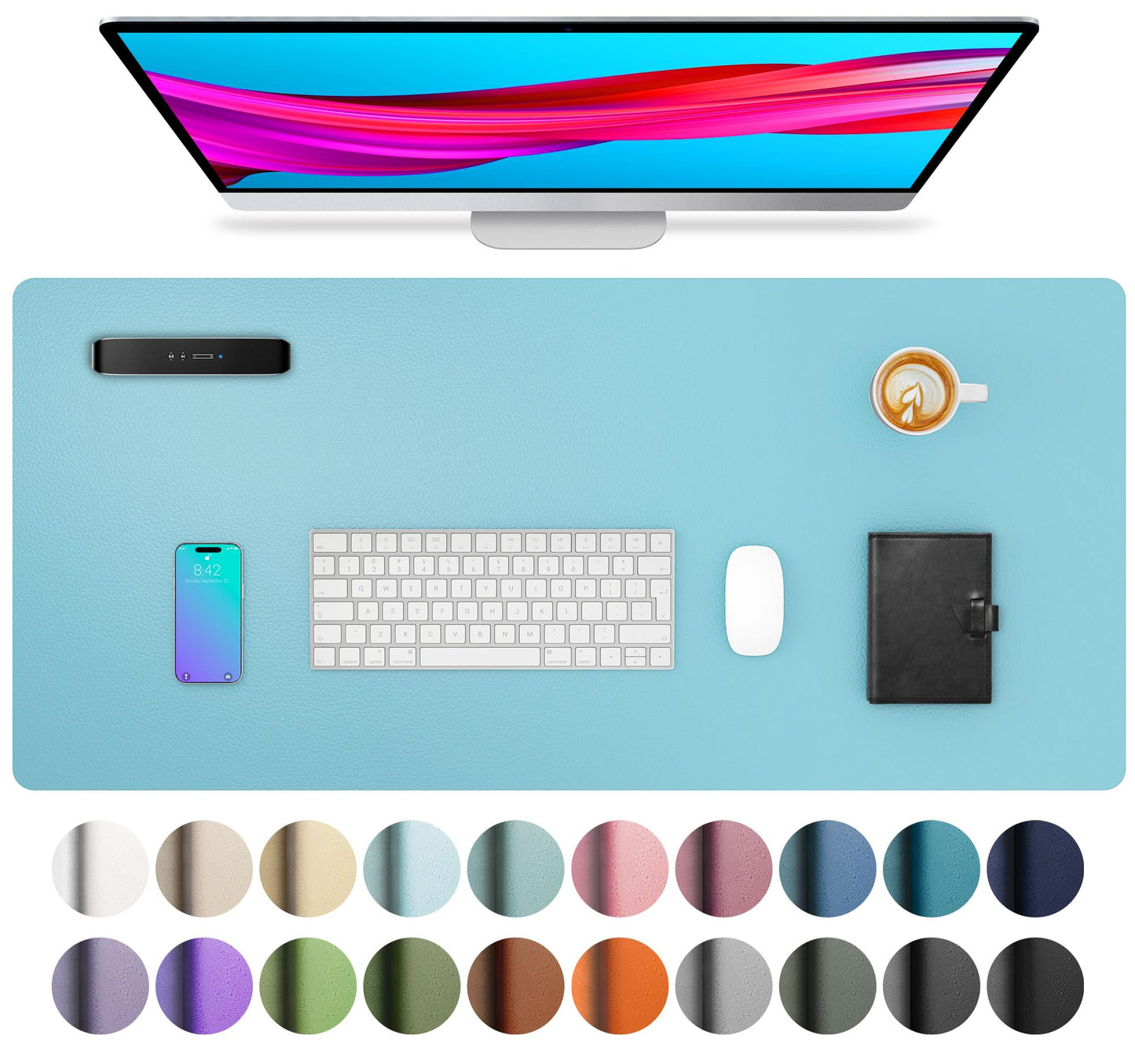 Aothia Leather Office Desk Pad Protector, Non-Slip PU Leather Desk Blotter, Waterproof Laptop Writing Mouse Pad for Office and Home, Black, 31.5" x 15.7"