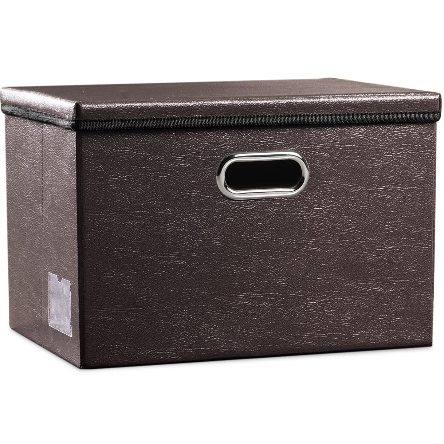 PRANDOM Large Collapsible Storage Bin with Lid [1-Pack] Leather Fabric Foldable Storage Box Organizer Containes Basket Cube with Cover for Home Bedroom Closet Office Nursery Black (17.7x11.8x11.8)
