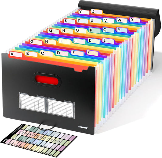 Sooez Accordion File Organizer, 26-Pocket Expanding File Folder Letter Size | A-Z Tabs, Deeper 26-Pocket Keep Index Tabs Visible, Thicken, Bill Tax Receipt Document Organizer Storage, Home Office School