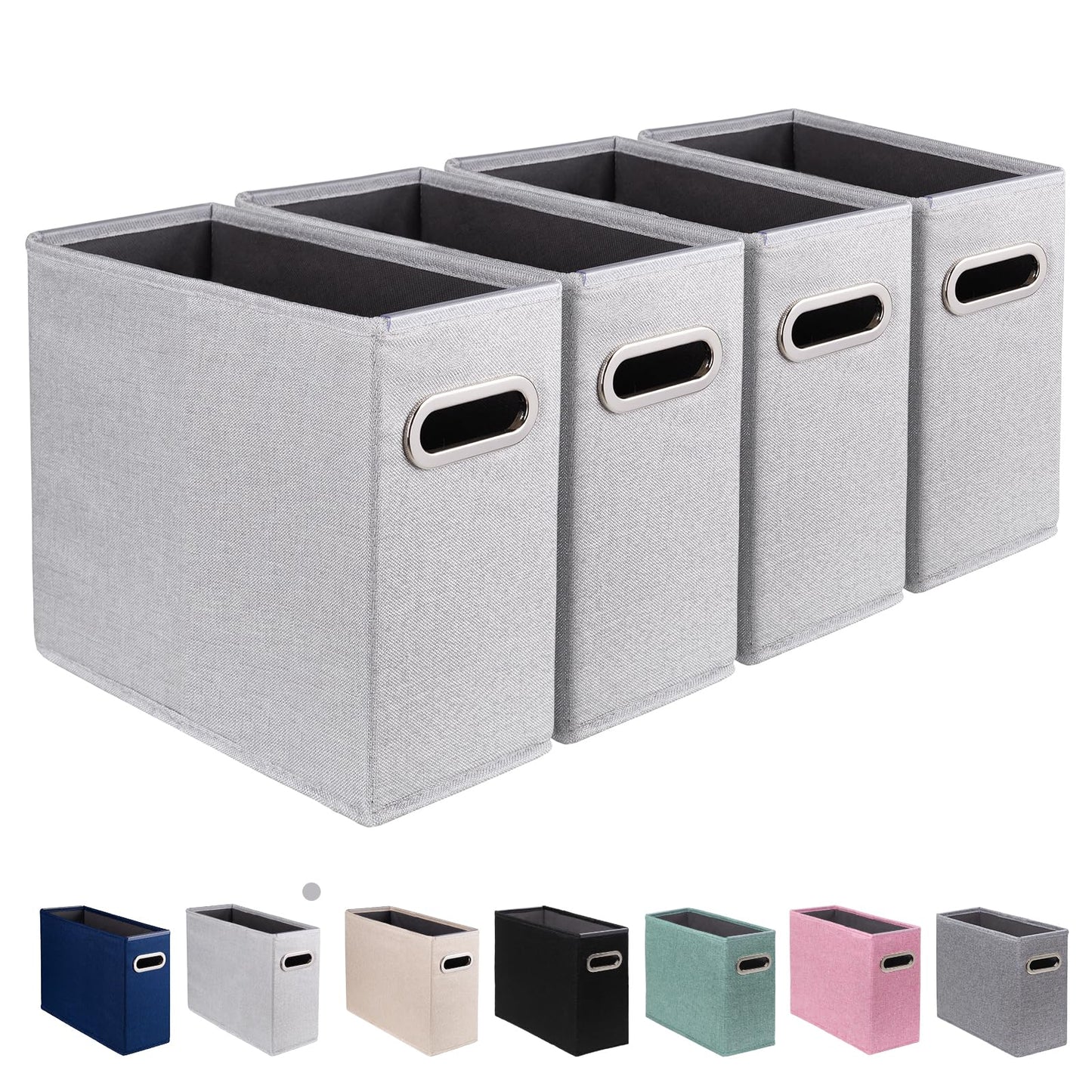 4 Pack Letter Size File Storage Box Collapsible, Fabric Hanging File Folders Organizer, Portable Office Document Holder with Metal Handle, Smooth PVC Rails, Beige