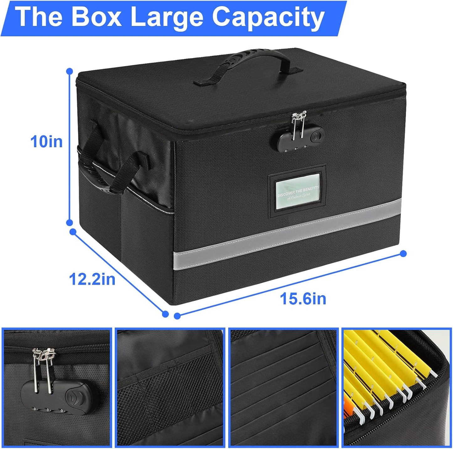 EXLIFBAG File Organizer, Fireproof File Box with Lids, Important Document Organizer Box with Lock, Portable File Folder Organizer with Handle