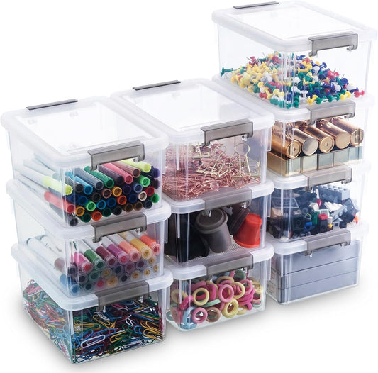 Citylife 10Packs 1.3Qt Small Storage Bins with Lids,Stackable Clear | Plastic Containers for Beads, Buttons, Sewing Supplies, Office Supplies and Small Toys