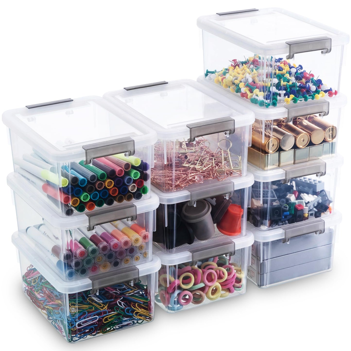 Citylife 10Packs 1.3Qt Small Storage Bins with Lids,Stackable Clear | Plastic Containers for Beads, Buttons, Sewing Supplies, Office Supplies and Small Toys