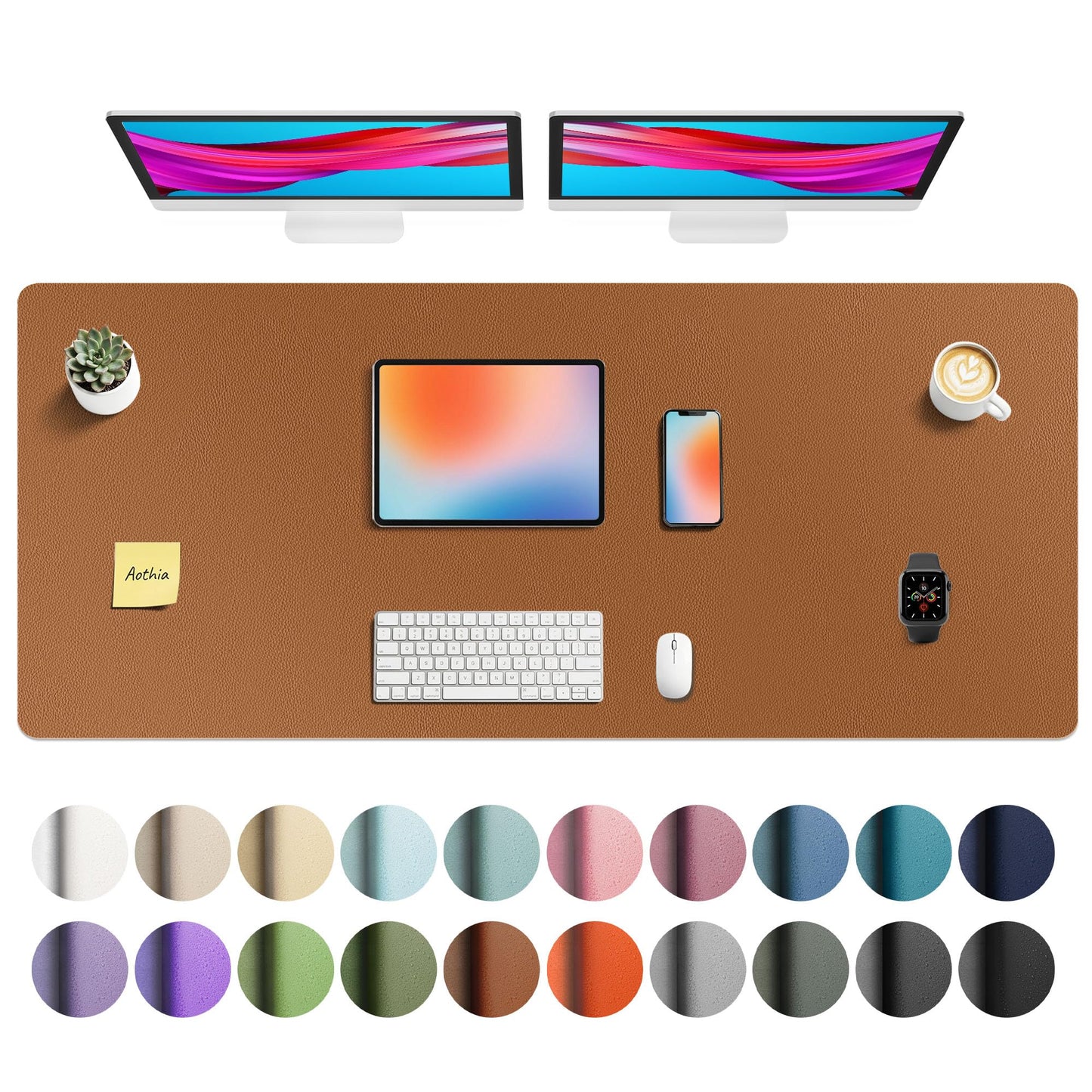 Aothia Leather Office Desk Pad Protector, Non-Slip PU Leather Desk Blotter, Waterproof Laptop Writing Mouse Pad for Office and Home, Black, 31.5" x 15.7"