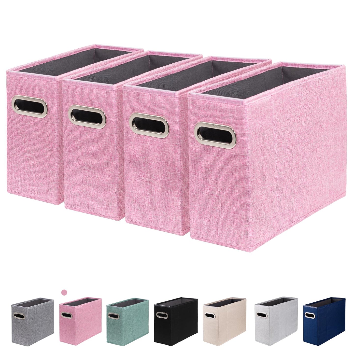 4 Packs Letter Size File Organizer, File Folders Organizer, Fabric Storage Box, Collapsible Paper Organizer with Metal Handle, Smooth PVC Rails, Only Box (Beige)