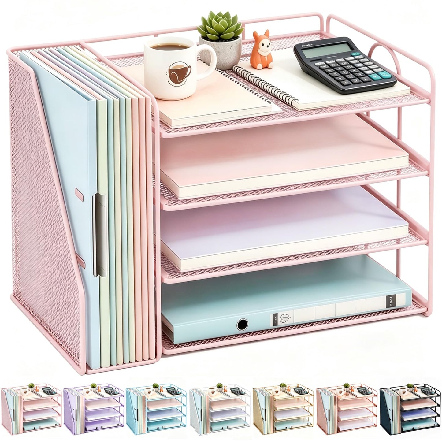 gianotter 4-Tier Paper Organizer With Magazine Holder | Desk Organizers and Accessories, File Organizer for Office Supplies Storag (Black, 4-Tier)