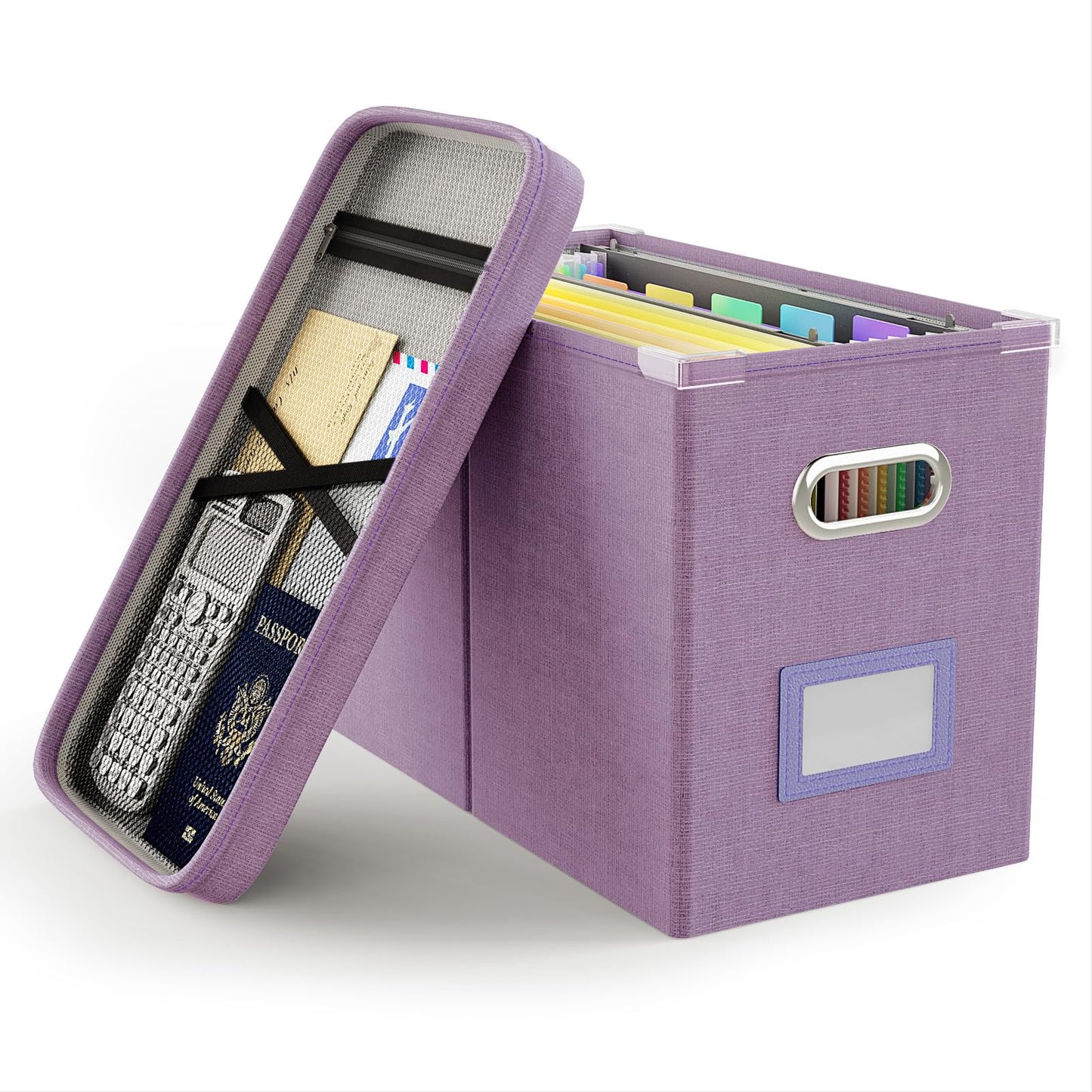 File Organizer Box with Lid, Hanging Filing File Box with Mesh Pocket, Document Organizer Box for Letter Files, Portable Storage Box(1 PCS, Green)