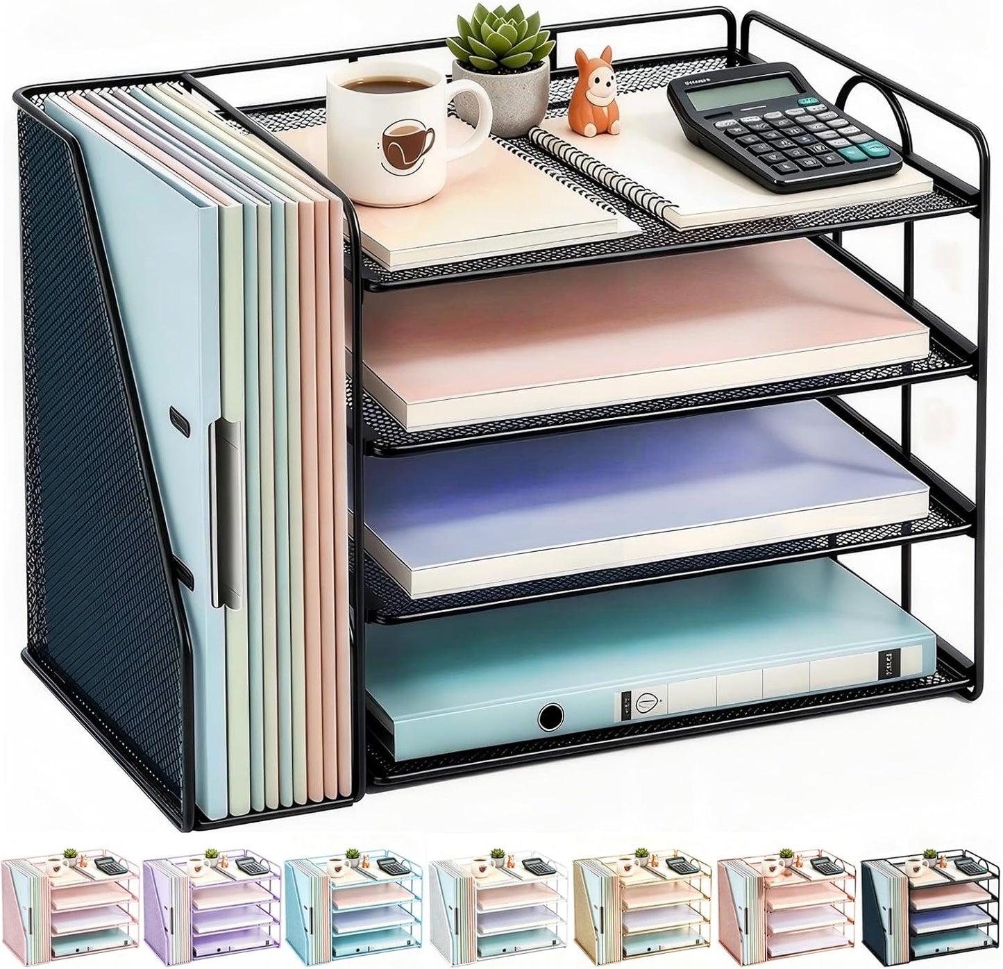 gianotter 4-Tier Paper Organizer With Magazine Holder | Desk Organizers and Accessories, File Organizer for Office Supplies Storag (Black, 4-Tier)