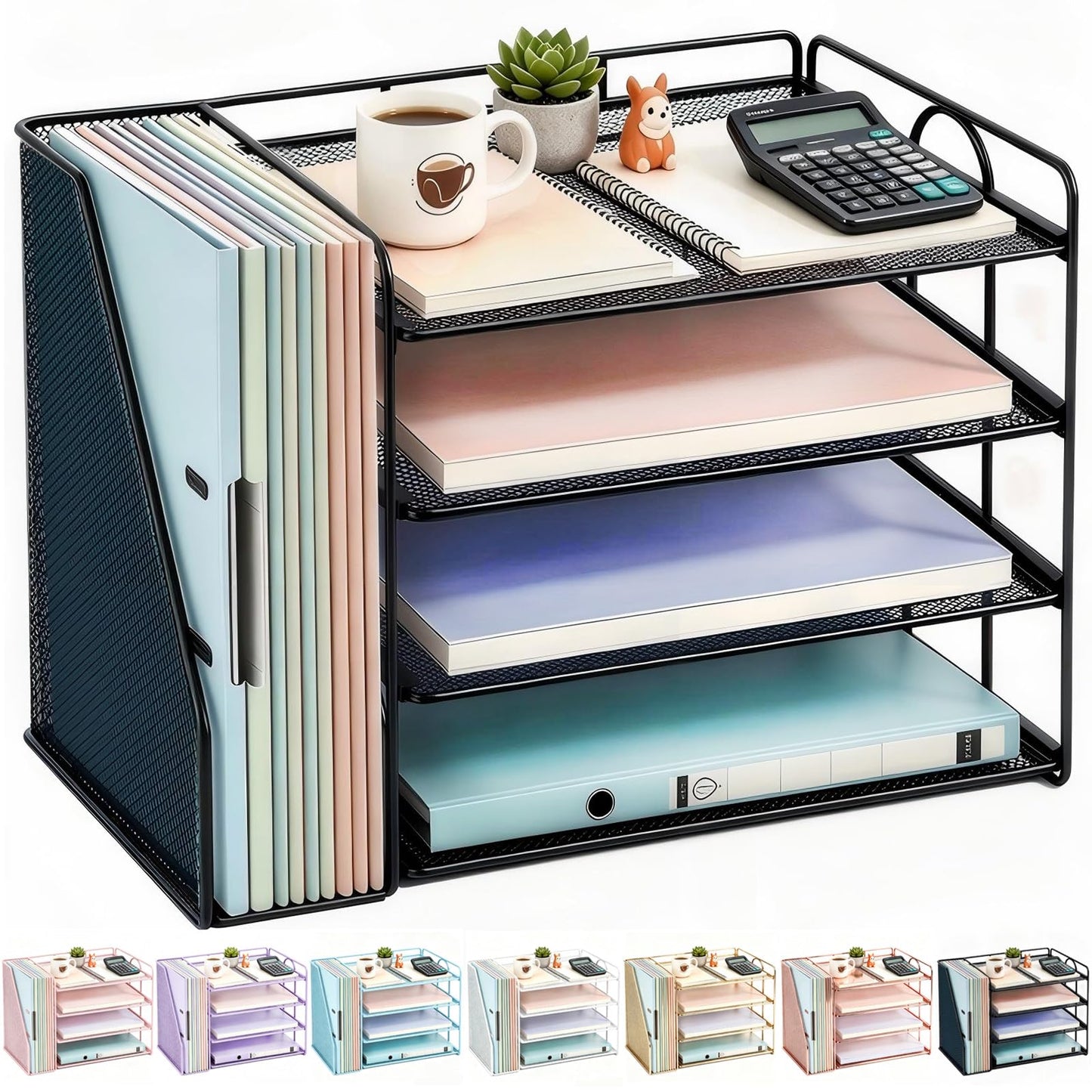 gianotter 4-Tier Paper Organizer With Magazine Holder | Desk Organizers and Accessories, File Organizer for Office Supplies Storag (Black, 4-Tier)