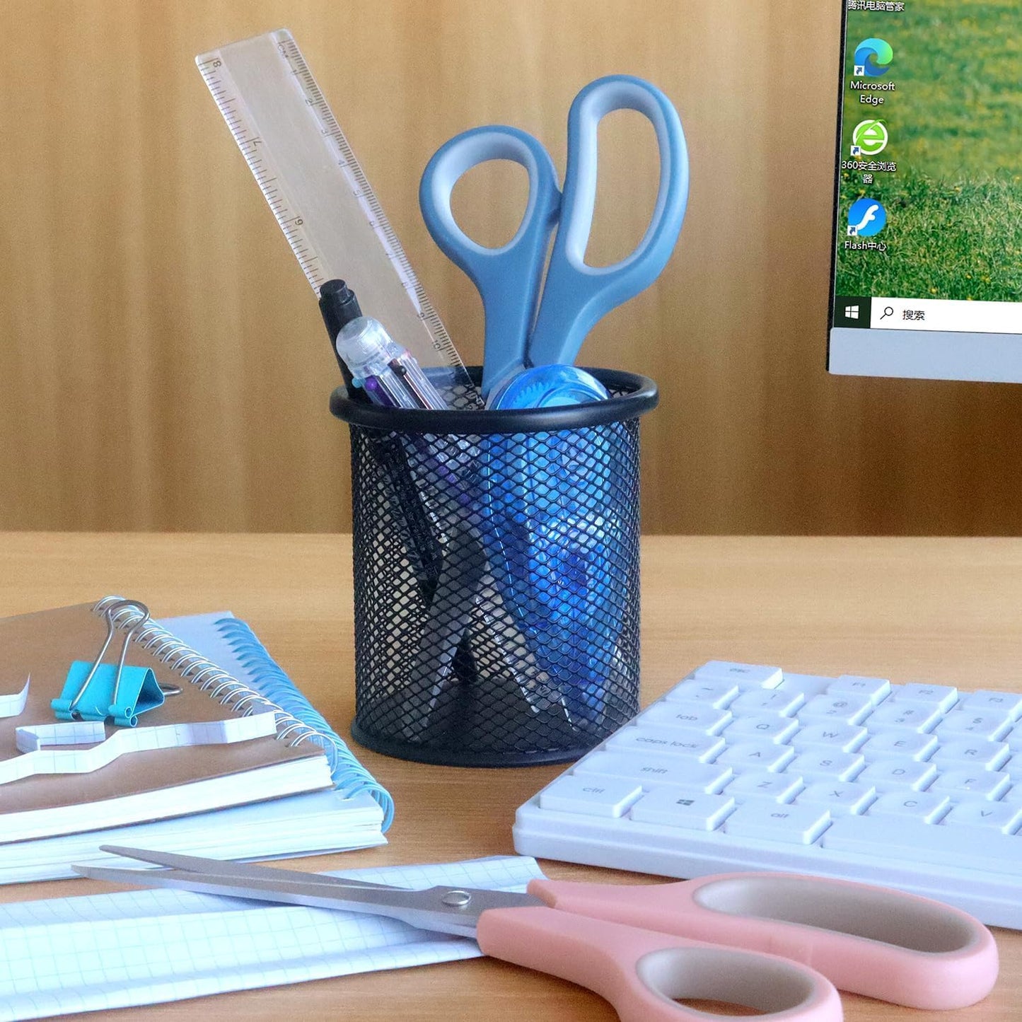 LONGKEY 8.5" Pastel Scissors 3-Pack, Ultra Sharp Stainless Steel | All Purpose Scissors for Office Home School, Soft Comfort-Grip Right/Left Hand
