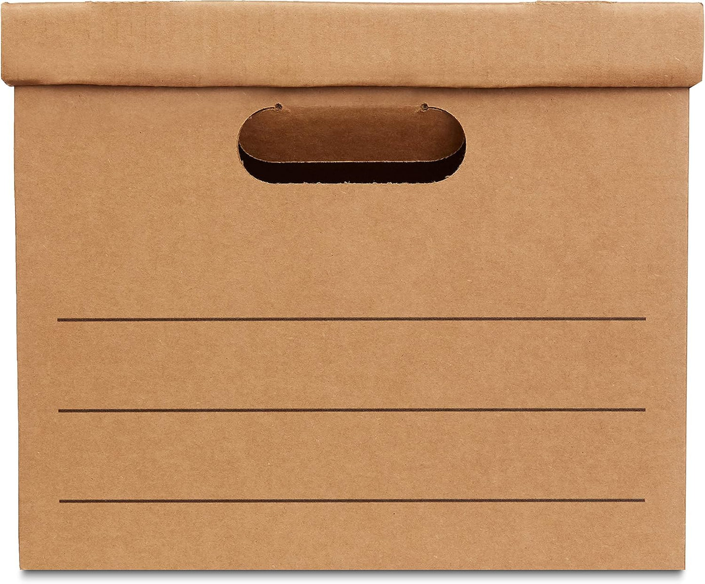 Amazon Basics Moving and Storage Boxes with Handles and Lift-Off Lids, File Storage, Collapsible, 15x10x12 in, Brown, 20-Pack