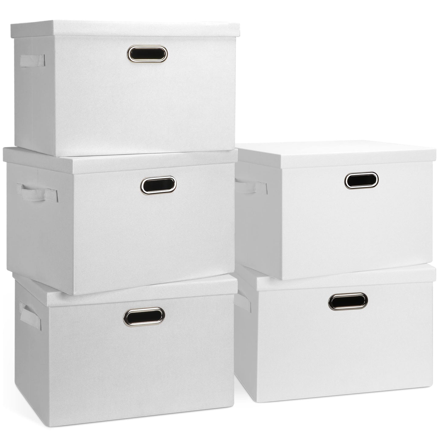 Graciadeco Large Quart Collapsible Stackable Storage Bins with Lids, 3 Packs Beige Linen Fabric Closet Boxes with Lids, Storage Cube Baskets Container Organizers for Bedroom Office(16.6 x 11.7 x 10.8) | 36 Quart 3 Pack Beige Collapsible Stackable Linen Fa