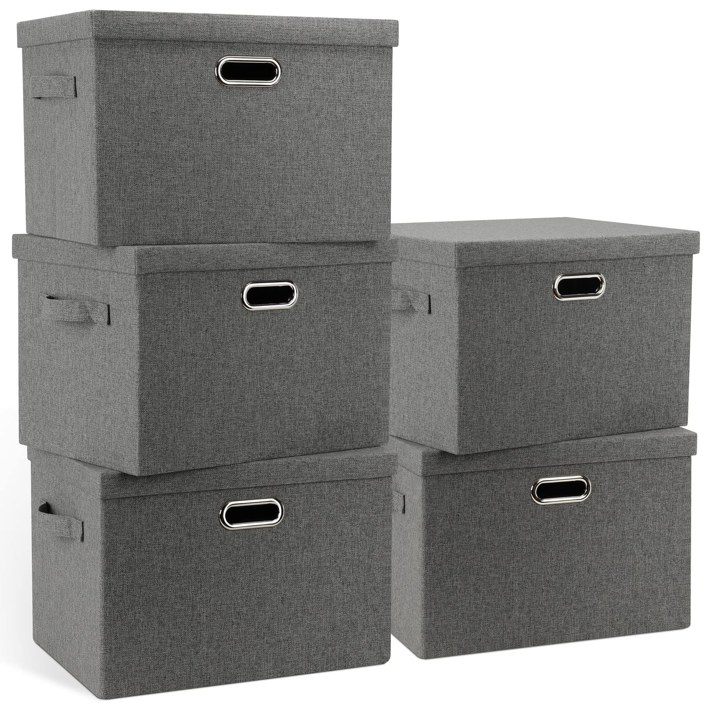 Graciadeco Large Quart Collapsible Stackable Storage Bins with Lids, 3 Packs Beige Linen Fabric Closet Boxes with Lids, Storage Cube Baskets Container Organizers for Bedroom Office(16.6 x 11.7 x 10.8) | 36 Quart 3 Pack Beige Collapsible Stackable Linen Fa