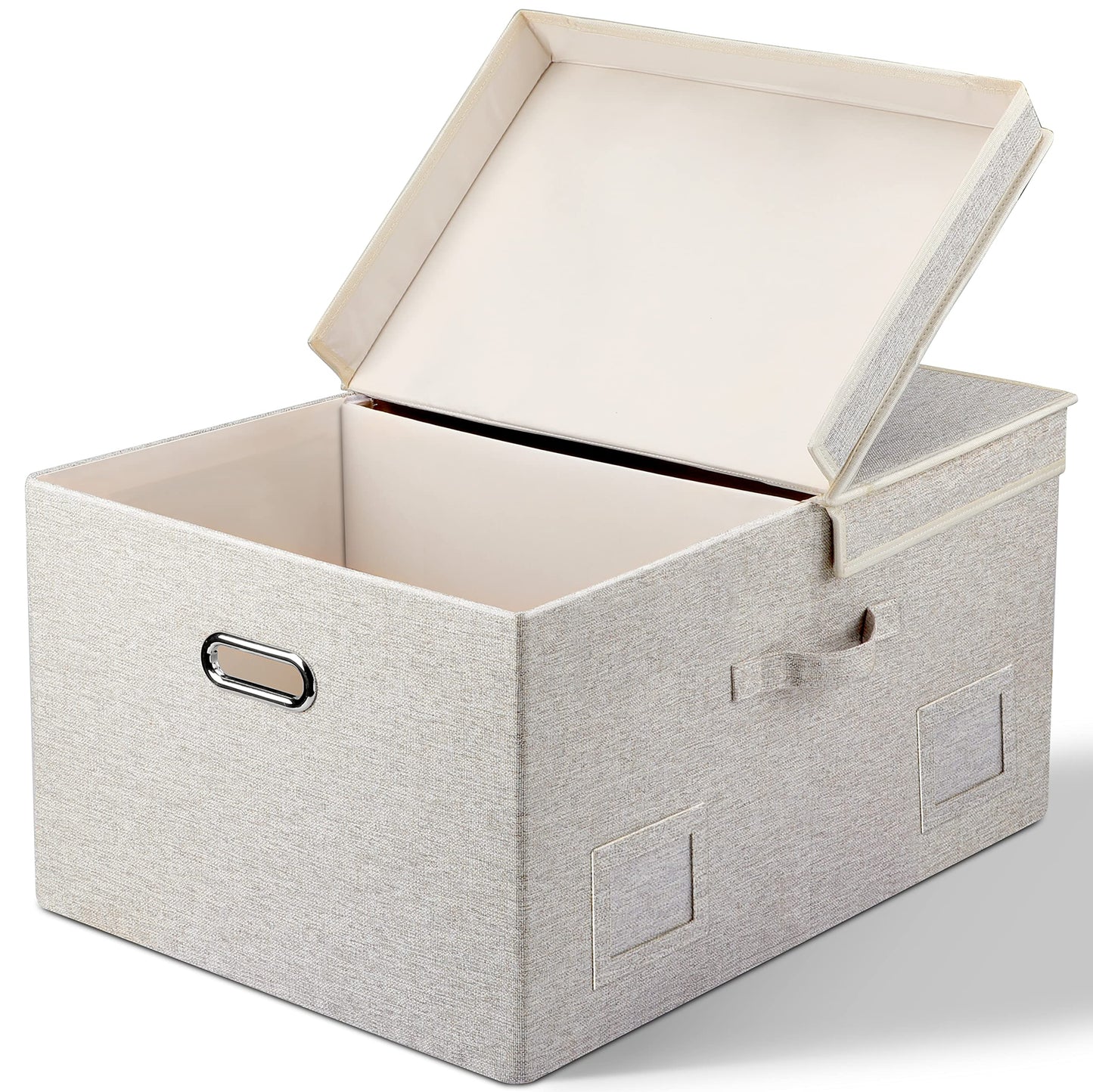 Graciadeco Large Quart Collapsible Stackable Storage Bins with Lids, 3 Packs Beige Linen Fabric Closet Boxes with Lids, Storage Cube Baskets Container Organizers for Bedroom Office(16.6 x 11.7 x 10.8) | 36 Quart 3 Pack Beige Collapsible Stackable Linen Fa