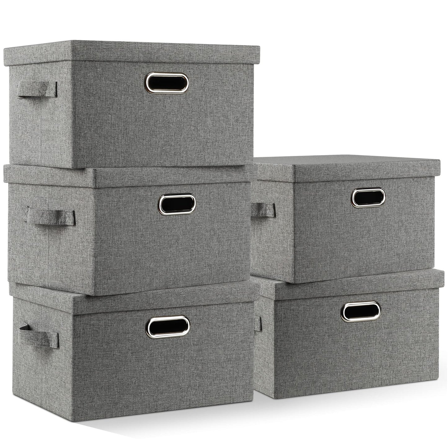 Graciadeco Large Quart Collapsible Stackable Storage Bins with Lids, 3 Packs Beige Linen Fabric Closet Boxes with Lids, Storage Cube Baskets Container Organizers for Bedroom Office(16.6 x 11.7 x 10.8) | 36 Quart 3 Pack Beige Collapsible Stackable Linen Fa