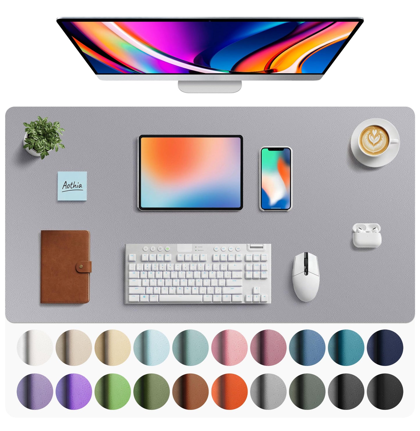 Aothia Leather Office Desk Pad Protector, Non-Slip PU Leather Desk Blotter, Waterproof Laptop Writing Mouse Pad for Office and Home, Black, 31.5" x 15.7"