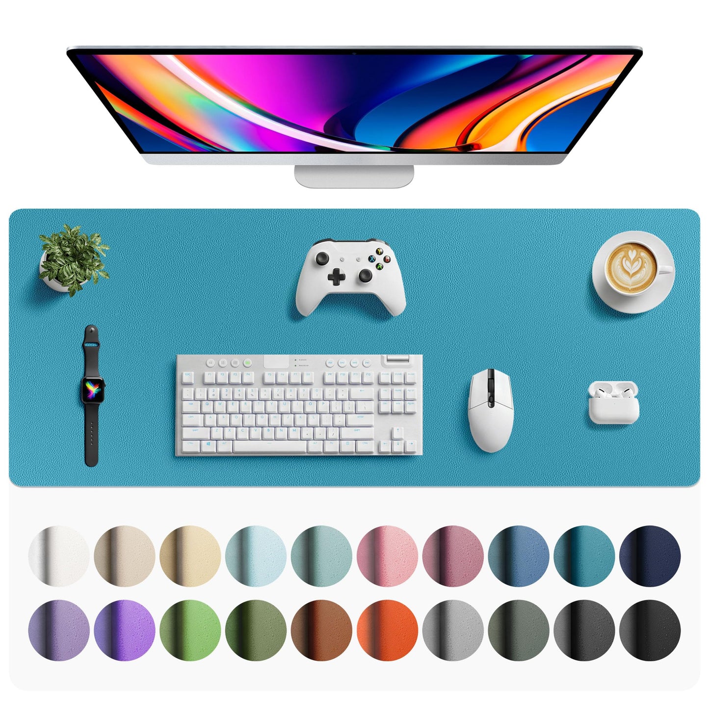 Aothia Leather Office Desk Pad Protector, Non-Slip PU Leather Desk Blotter, Waterproof Laptop Writing Mouse Pad for Office and Home, Black, 31.5" x 15.7"