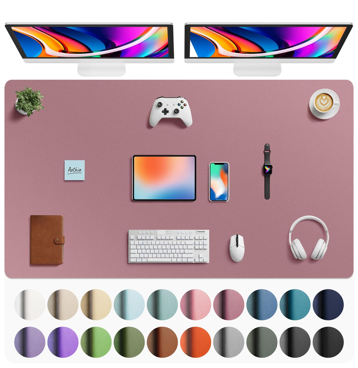 Aothia Leather Office Desk Pad Protector, Non-Slip PU Leather Desk Blotter, Waterproof Laptop Writing Mouse Pad for Office and Home, Black, 31.5" x 15.7"