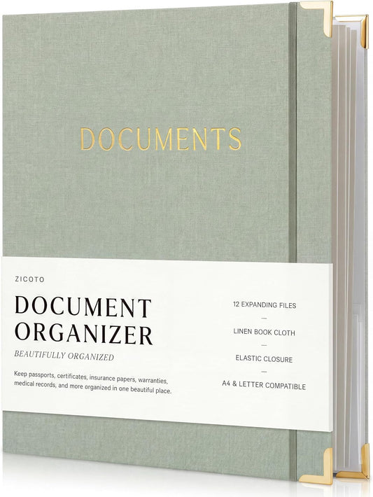 Important Document Organizer Set with Folders - Complete Linen Ring Binder Set Safely Stores All Documents & Files in One Place - Easy to Use Expanding Storage Incl. Envelopes, Pockets & Labels