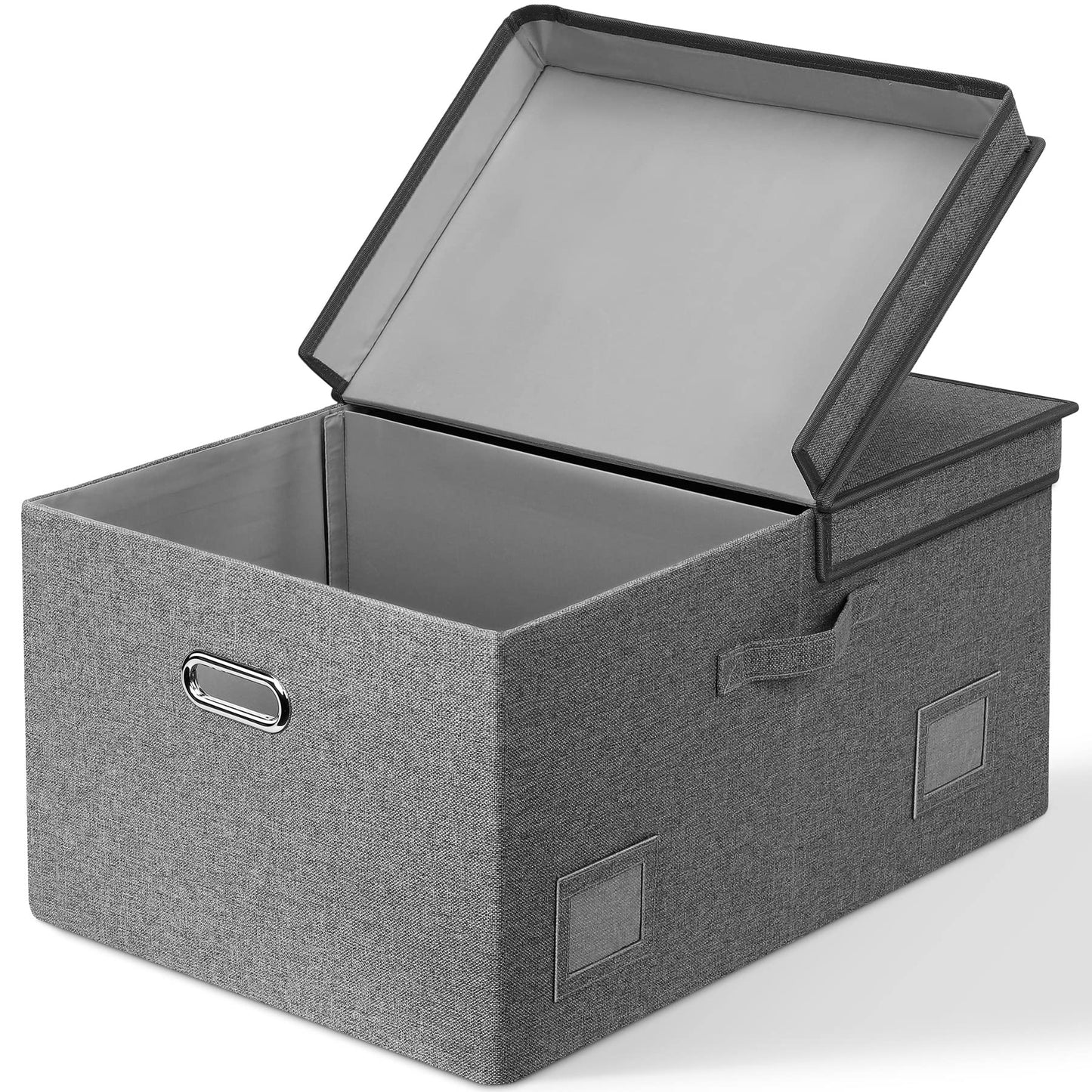 Graciadeco Large Quart Collapsible Stackable Storage Bins with Lids, 3 Packs Beige Linen Fabric Closet Boxes with Lids, Storage Cube Baskets Container Organizers for Bedroom Office(16.6 x 11.7 x 10.8) | 36 Quart 3 Pack Beige Collapsible Stackable Linen Fa