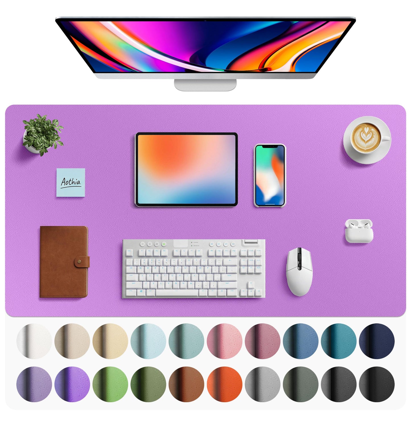Aothia Leather Office Desk Pad Protector, Non-Slip PU Leather Desk Blotter, Waterproof Laptop Writing Mouse Pad for Office and Home, Black, 31.5" x 15.7"