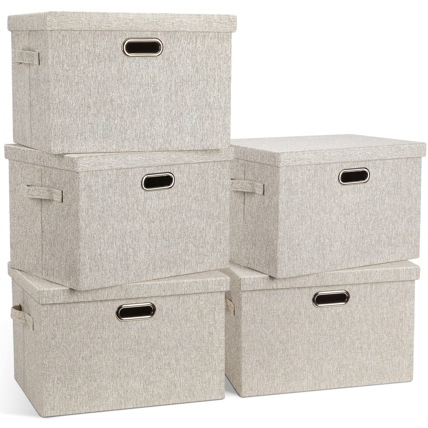 Graciadeco Large Quart Collapsible Stackable Storage Bins with Lids, 3 Packs Beige Linen Fabric Closet Boxes with Lids, Storage Cube Baskets Container Organizers for Bedroom Office(16.6 x 11.7 x 10.8) | 36 Quart 3 Pack Beige Collapsible Stackable Linen Fa
