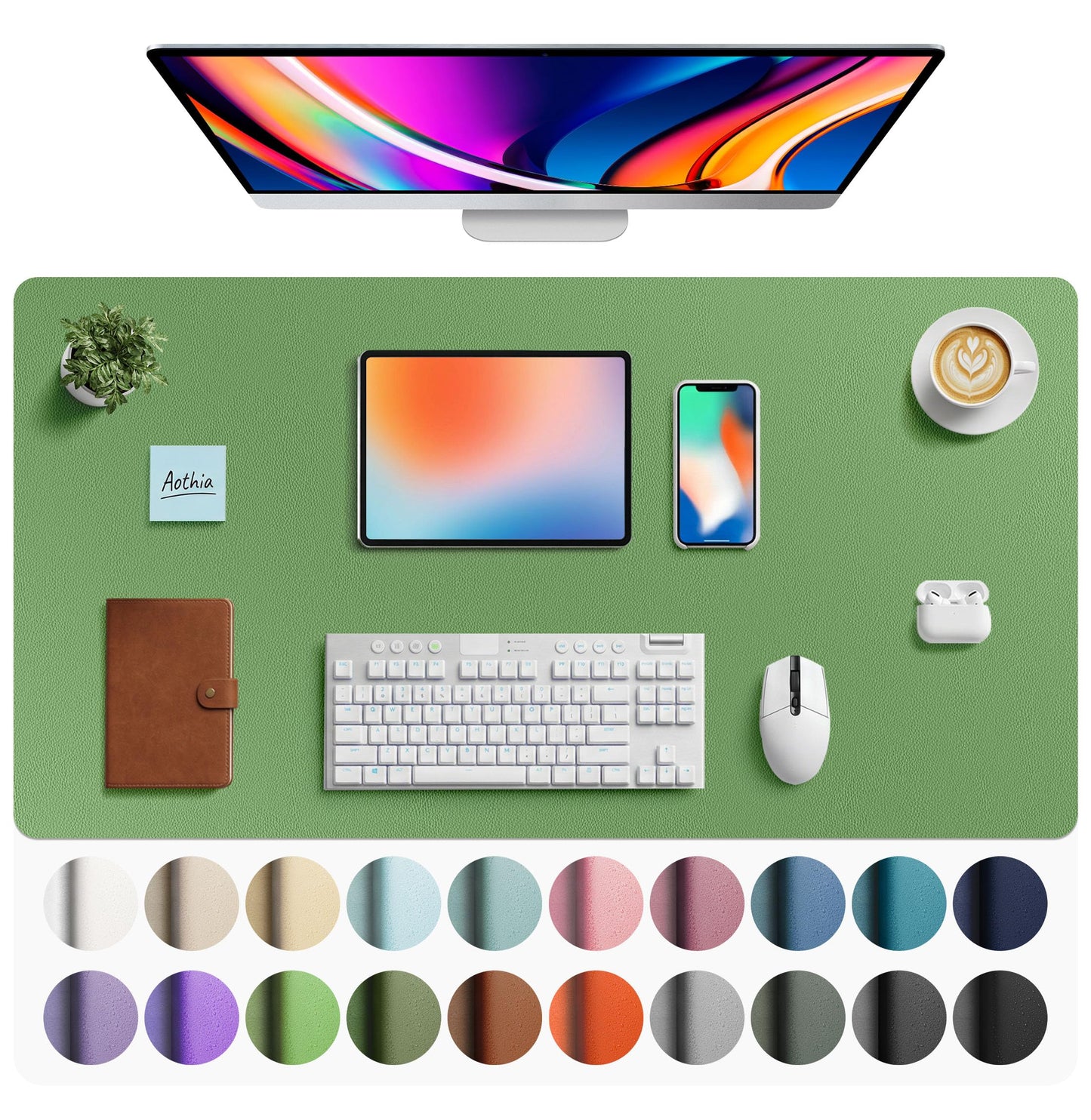 Aothia Leather Office Desk Pad Protector, Non-Slip PU Leather Desk Blotter, Waterproof Laptop Writing Mouse Pad for Office and Home, Black, 31.5" x 15.7"