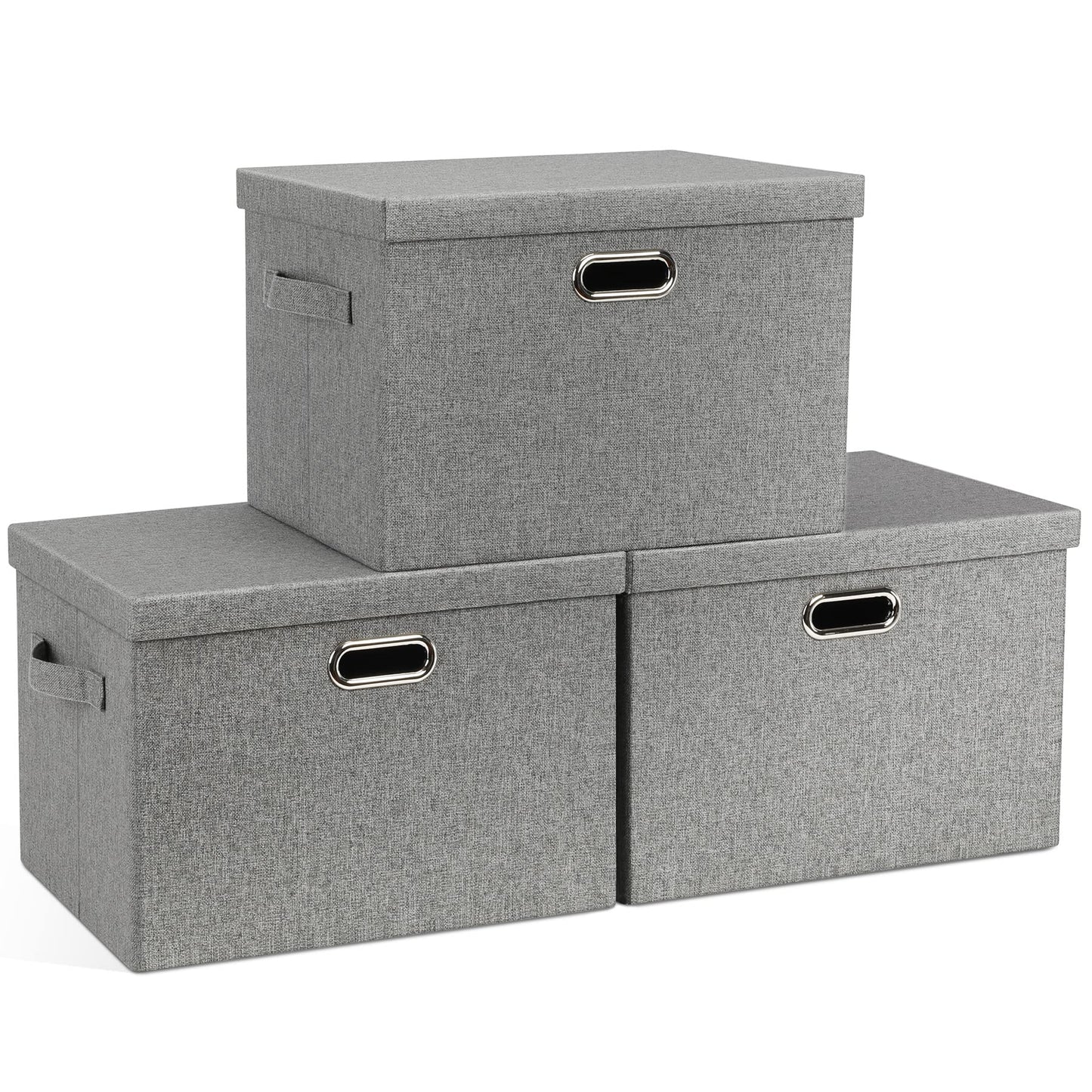 Graciadeco Large Quart Collapsible Stackable Storage Bins with Lids, 3 Packs Beige Linen Fabric Closet Boxes with Lids, Storage Cube Baskets Container Organizers for Bedroom Office(16.6 x 11.7 x 10.8) | 36 Quart 3 Pack Beige Collapsible Stackable Linen Fa