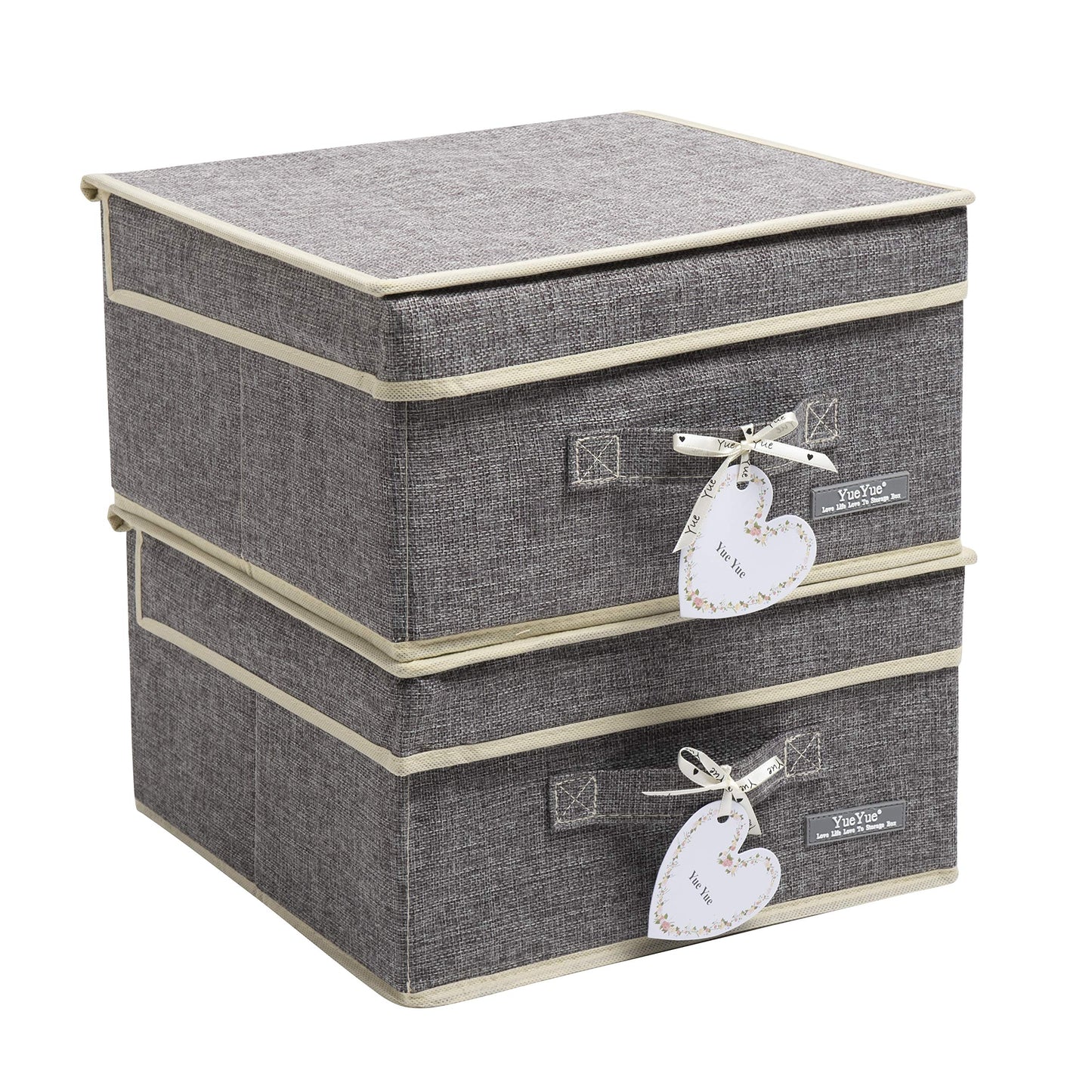 YueYue Fabric Storage Bins with Lids Small 4 Pack, Linen Foldable Storage Box with lids 4 Color Set 12.4in/12in/6.7in