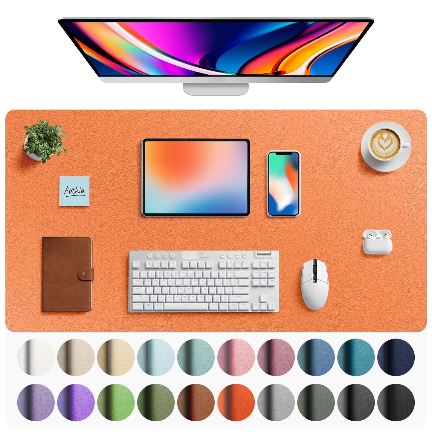 Aothia Leather Office Desk Pad Protector, Non-Slip PU Leather Desk Blotter, Waterproof Laptop Writing Mouse Pad for Office and Home, Black, 31.5" x 15.7"