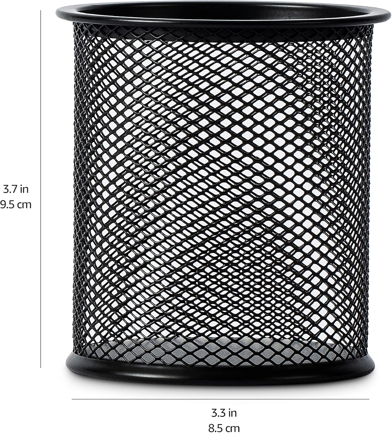 Amazon Basics Wire Mesh Pen Holder, Pencil Cup Desk Organizer for Stationery, Scissors, Office Caddy Storage, 3.7" x 3.3", Black