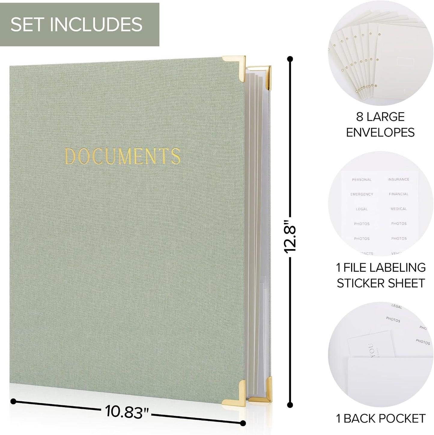 Important Document Organizer Set with Folders - Complete Linen Ring Binder Set Safely Stores All Documents & Files in One Place - Easy to Use Expanding Storage Incl. Envelopes, Pockets & Labels