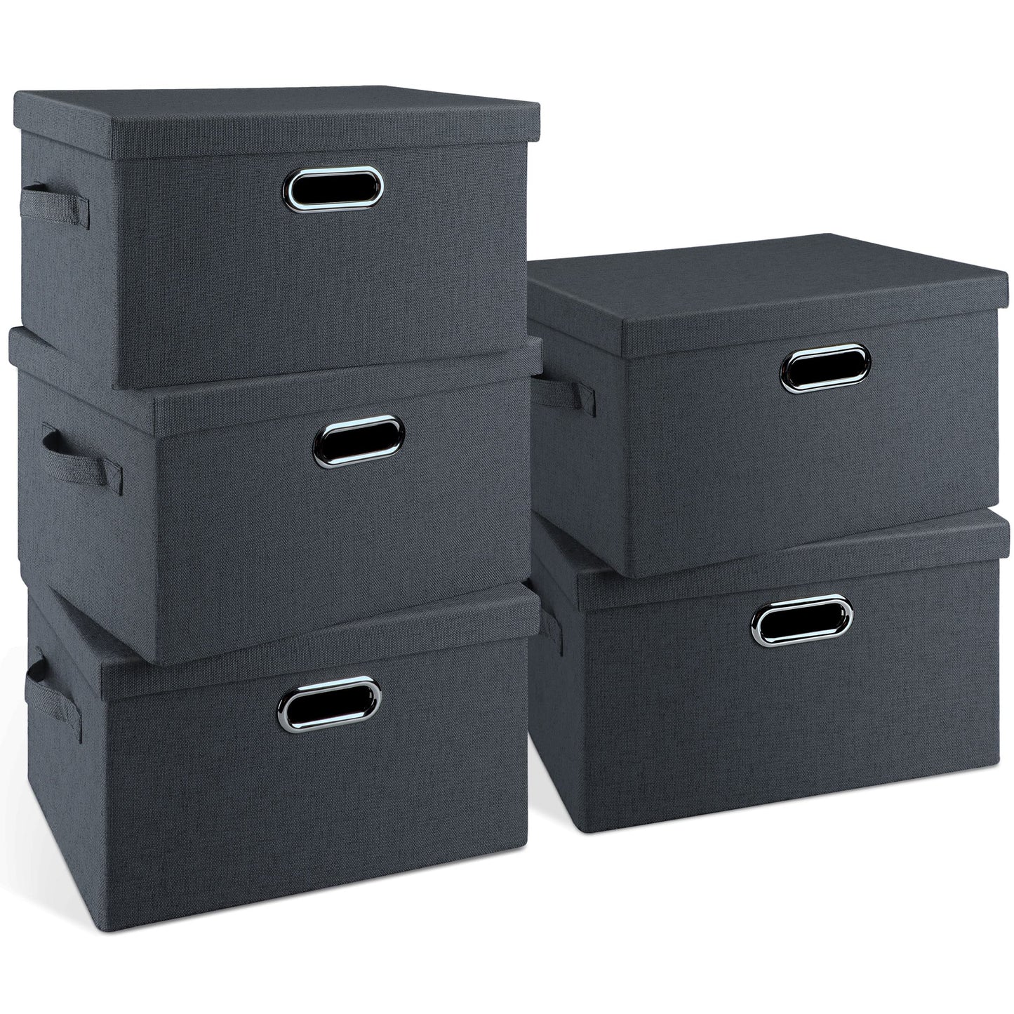 Graciadeco Large Quart Collapsible Stackable Storage Bins with Lids, 3 Packs Beige Linen Fabric Closet Boxes with Lids, Storage Cube Baskets Container Organizers for Bedroom Office(16.6 x 11.7 x 10.8) | 36 Quart 3 Pack Beige Collapsible Stackable Linen Fa