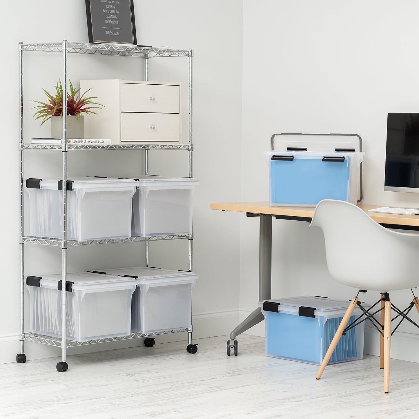IRIS USA WeatherPro File Box Organizer, Letter/Legal, 32 Qt. Clear | Protect files and paperwork with a durable design featuring secure closure and convenient organization