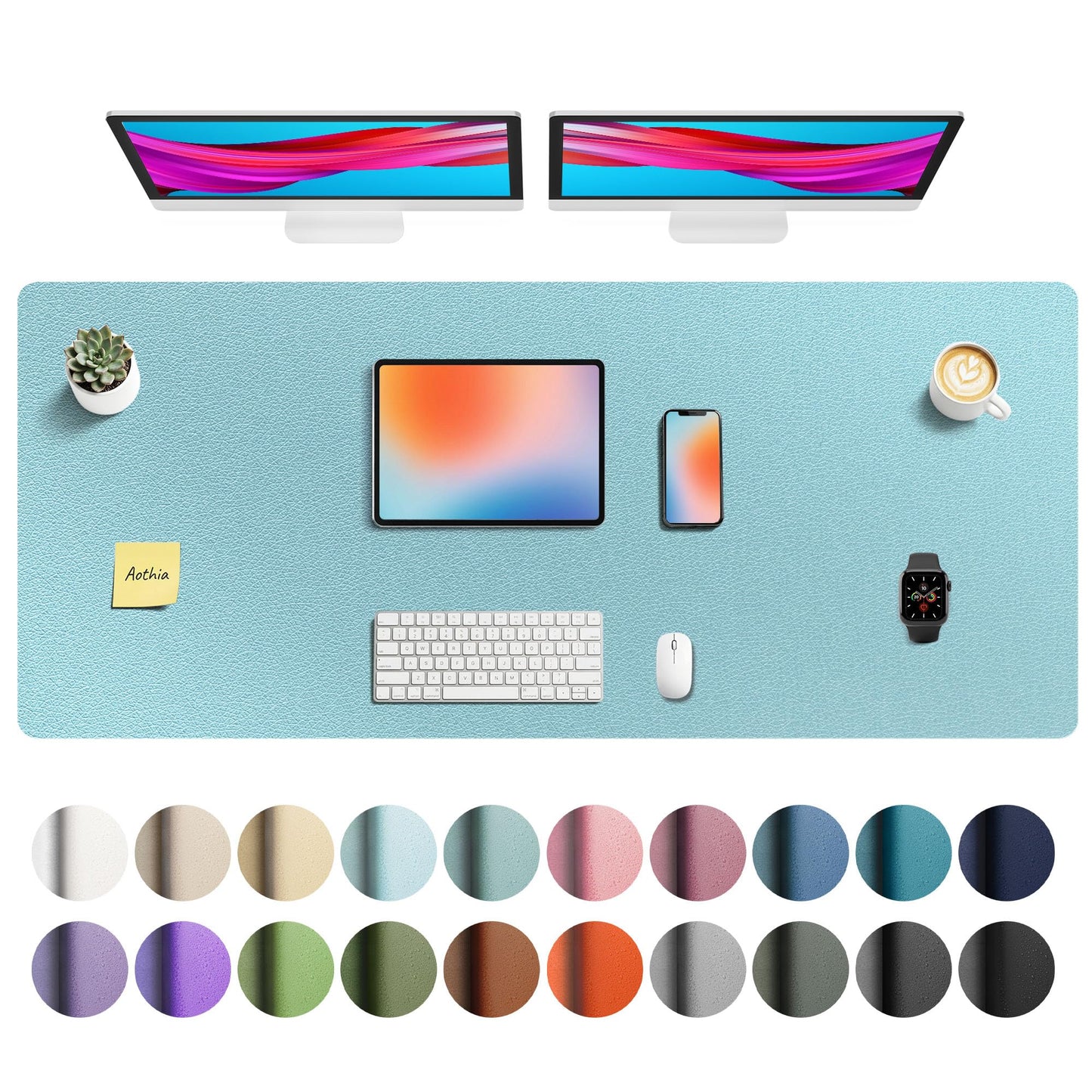 Aothia Leather Office Desk Pad Protector, Non-Slip PU Leather Desk Blotter, Waterproof Laptop Writing Mouse Pad for Office and Home, Black, 31.5" x 15.7"